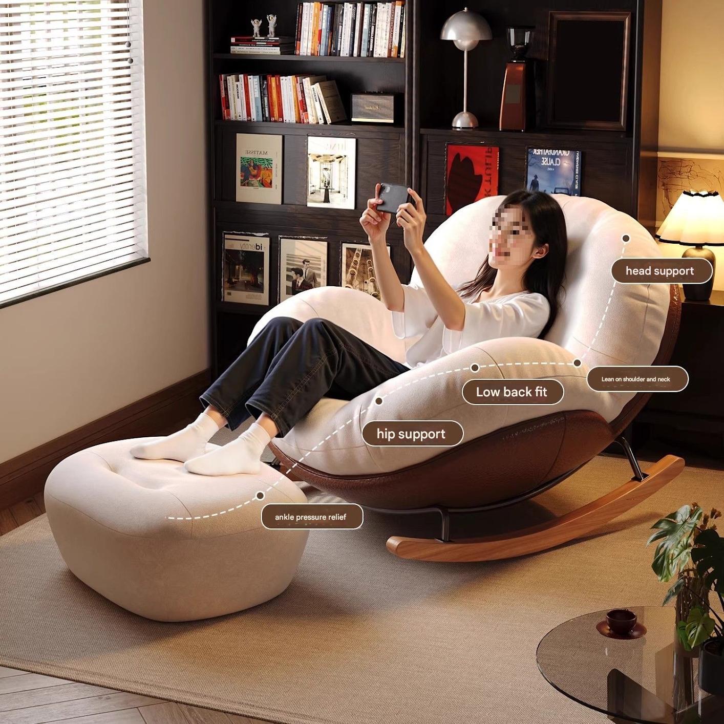 Modern Eggshell Rocking Chair with Ottoman