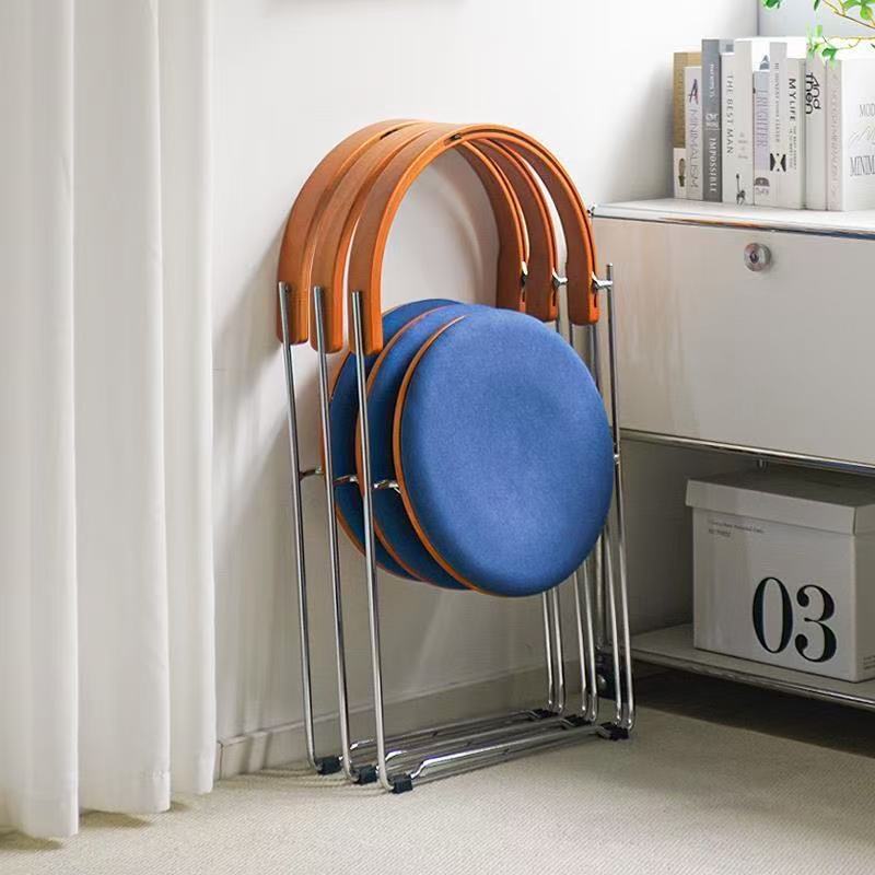 Retro Folding Wood Chair With Leather Seat Cushion