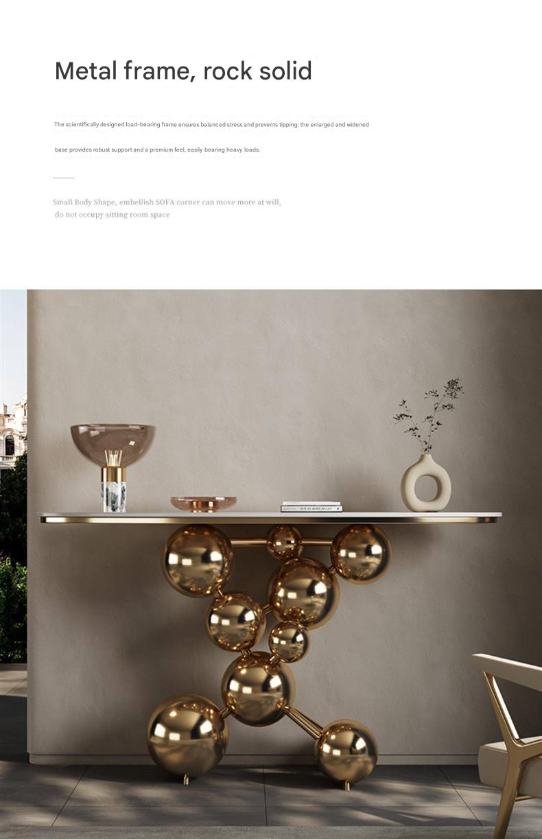 Light Luxury Rock Slab Sofa Table With Stainless Steel Base