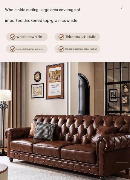 Classic Vintage Tufted Leather Sofa Set