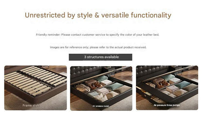 Luxury Upholstered Double Leather Bed with Storage