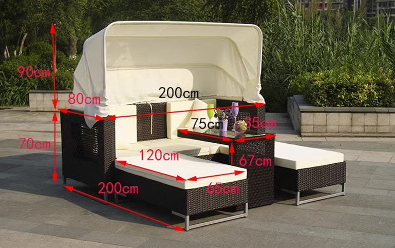 Luxury Outdoor Rattan Daybed Sofa with Adjustable Sunshade Canopy