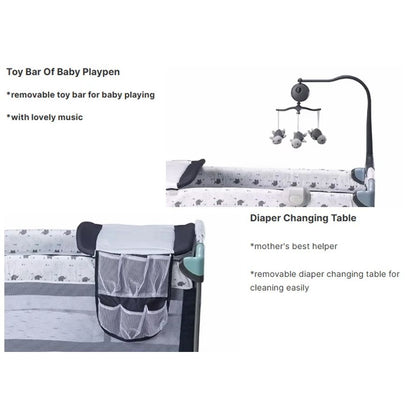Foldable Baby Playpen With Music Toy Rack