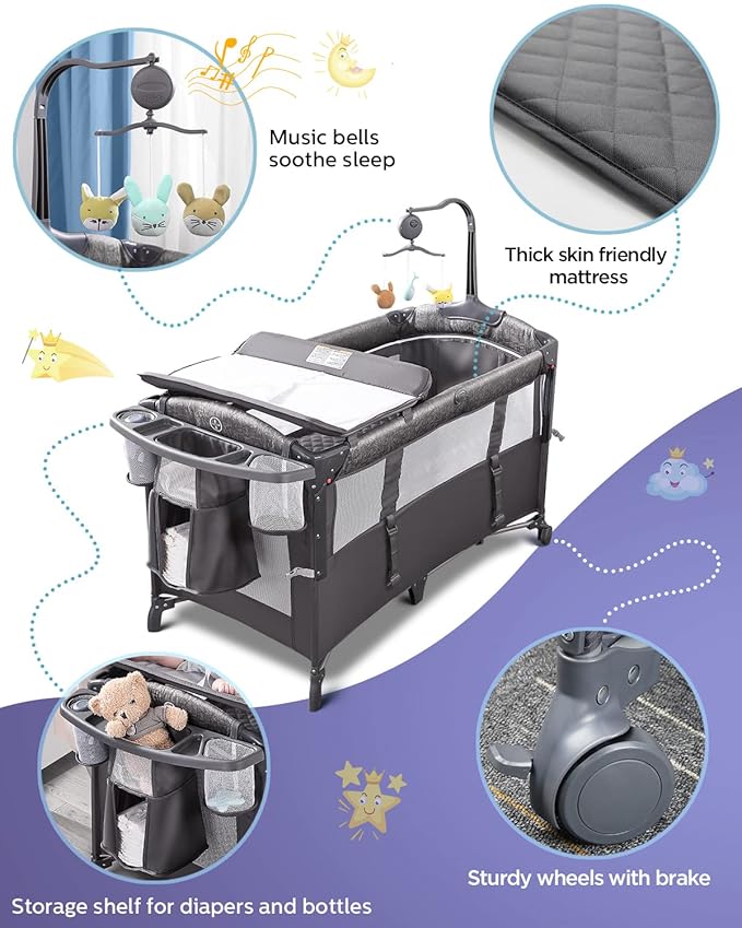 5 in 1 Baby Bedside Sleeper Portable Travel Crib