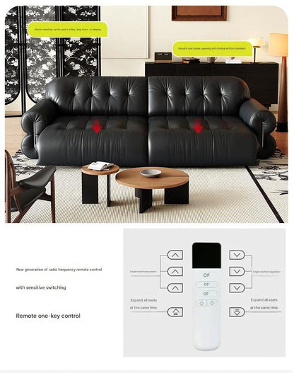 Retro Brown Sugar Cloud Electric Retractable Leather Sofa