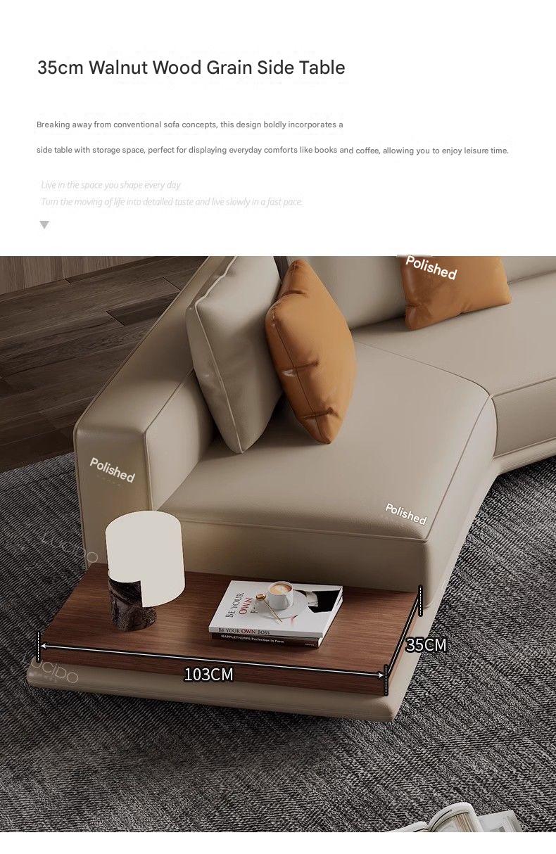 Italian Horizonte Flat Floor Leather Sofa With Side Cabinet