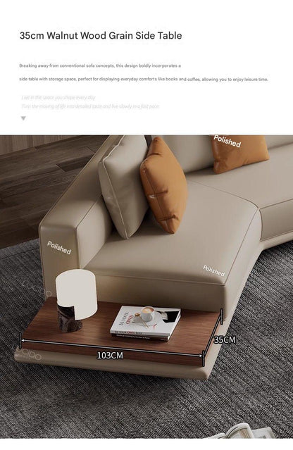 Italian Horizonte Flat Floor Leather Sofa With Side Cabinet