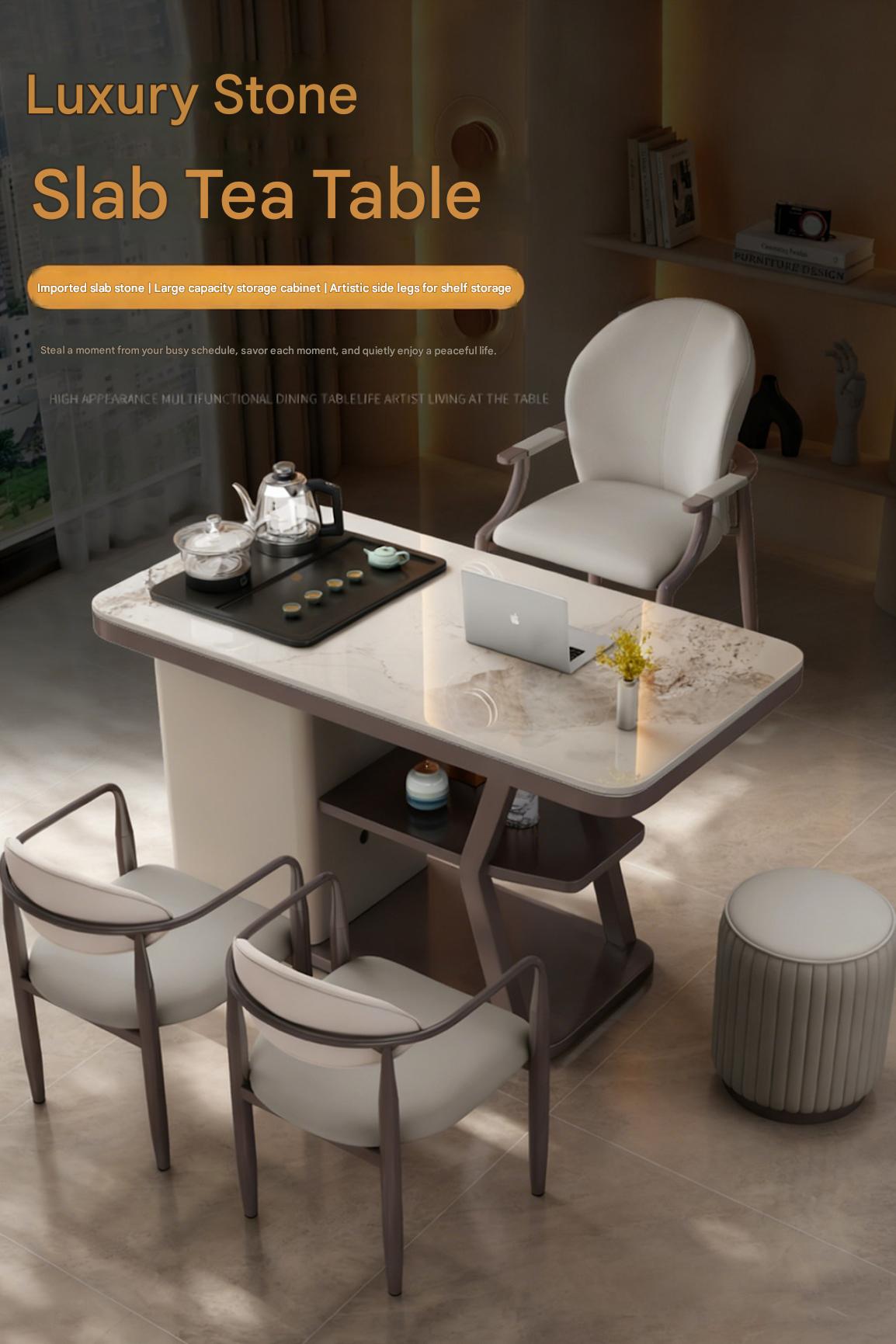 Luxury Stone Slab Tea Table With Chairs