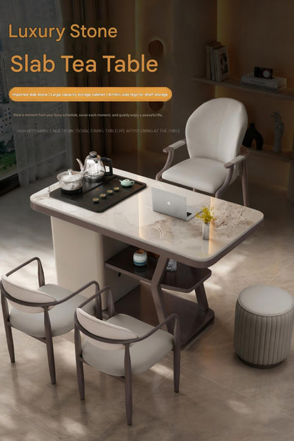 Luxury Stone Slab Tea Table With Chairs