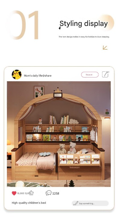 Luxury Solid Wood Kids Canopy Bed with Storage