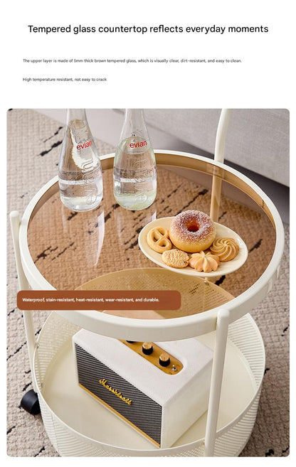 Modern Bedroom Bedside Trolley Table with Glass Shelf