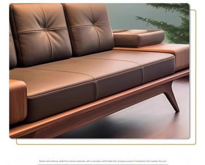 Luxury Walnut Wooden Sofa Set with Built-In Side Storage