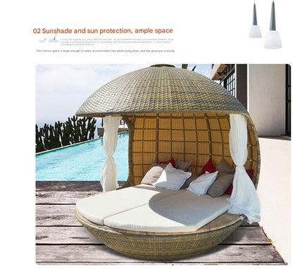Luxury Outdoor Rattan Daybed Pod with Canopy