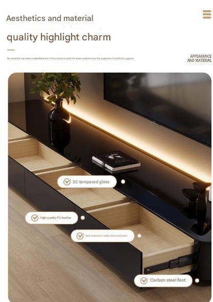 Luxury Floor Standing Glass TV Cabinet with Storage Drawers