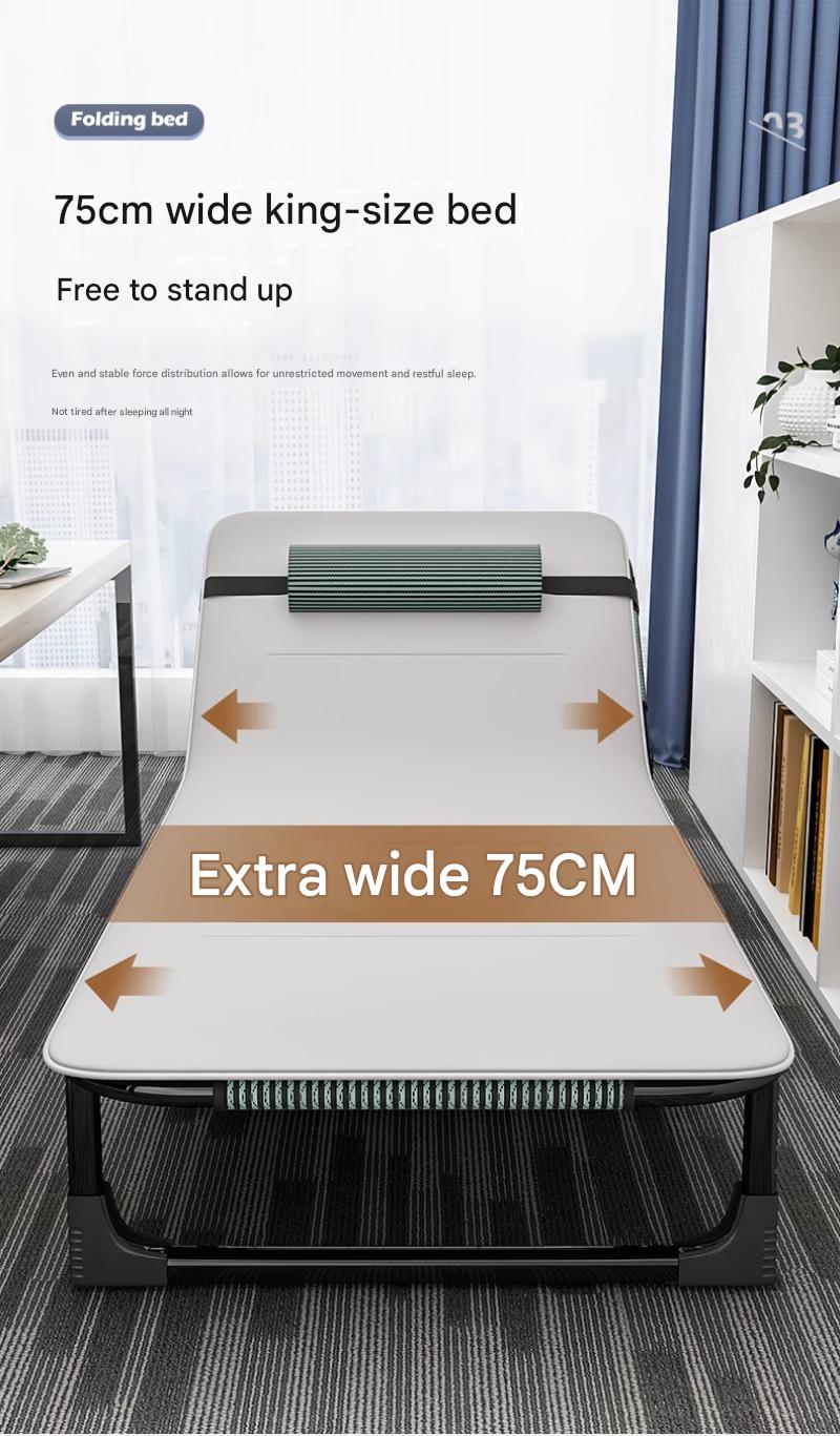 Portable Leisure Folding Bed With Head Support Pillow And Adjustable Reclining Backrest