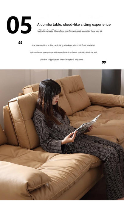 Luxury Adjustable Backrest caramel Toast Top Layer Leather Sofa