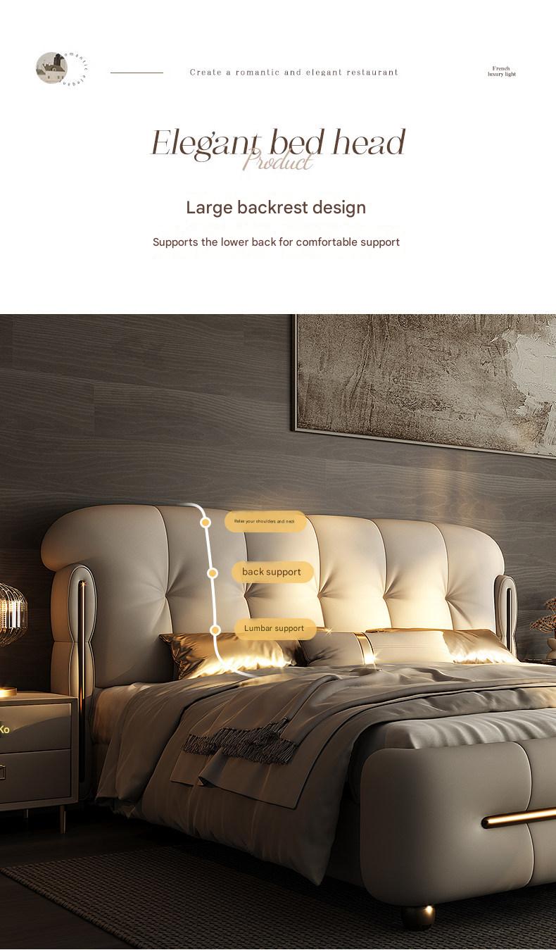 Modern Light Luxury Leather Double Bed with Soft Headboard