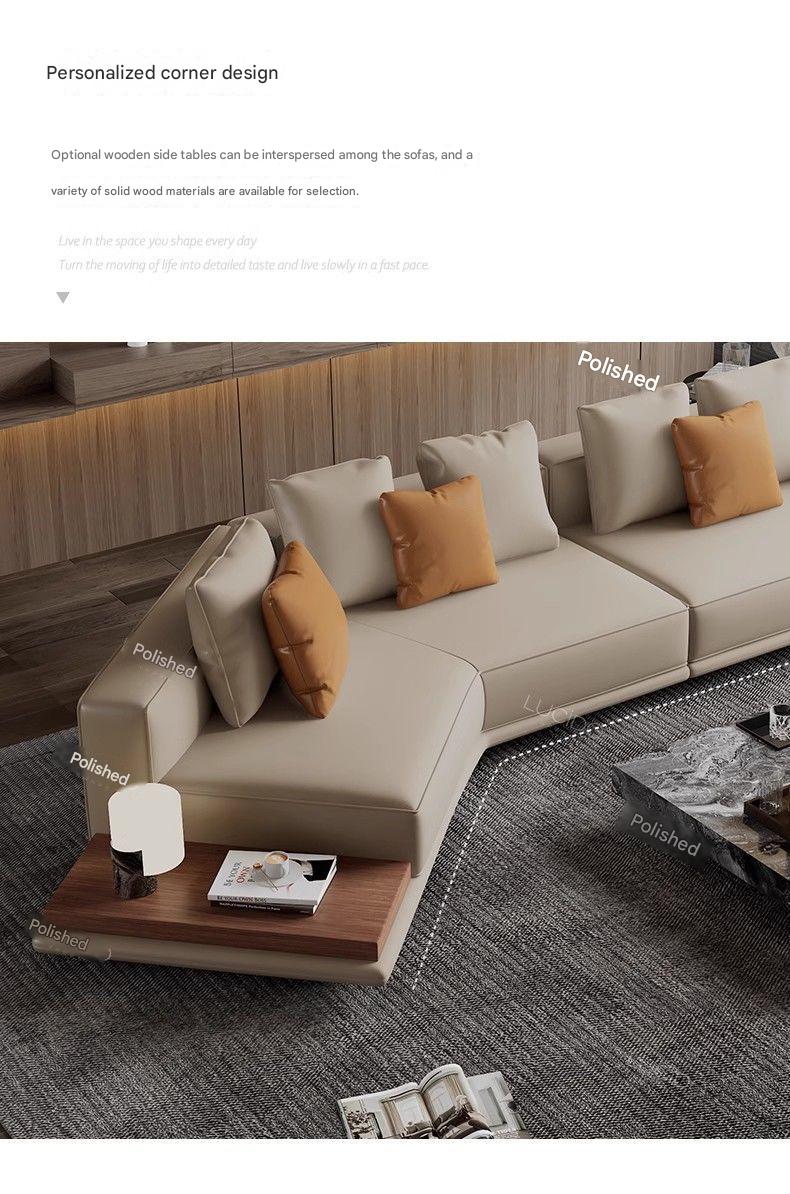 Italian Horizonte Flat Floor Leather Sofa With Side Cabinet