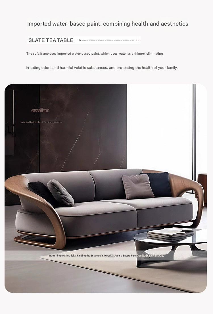 Modern Curved Sofa with Wooden Armrests