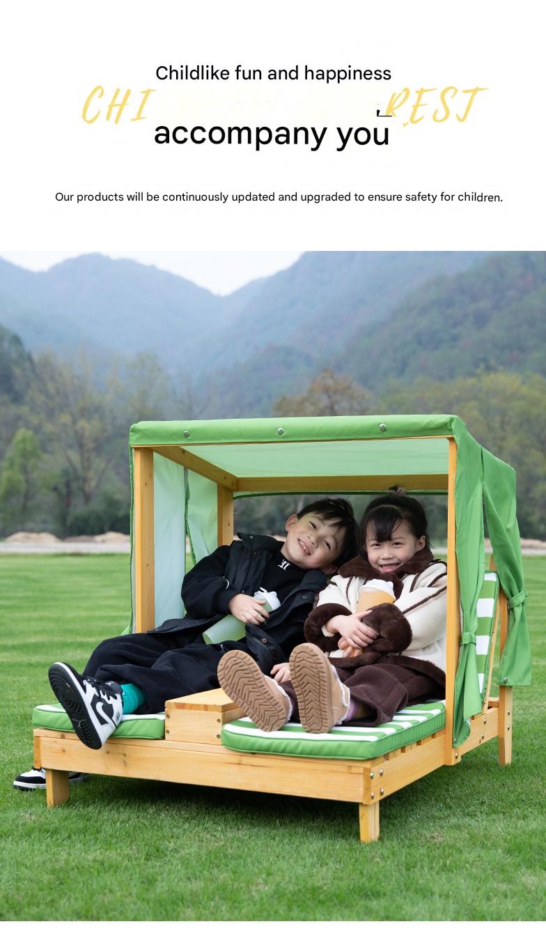 Kids Outdoor Double Lounge Chair with Canopy and Cushion