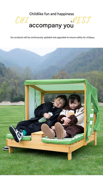 Kids Outdoor Double Lounge Chair with Canopy and Cushion