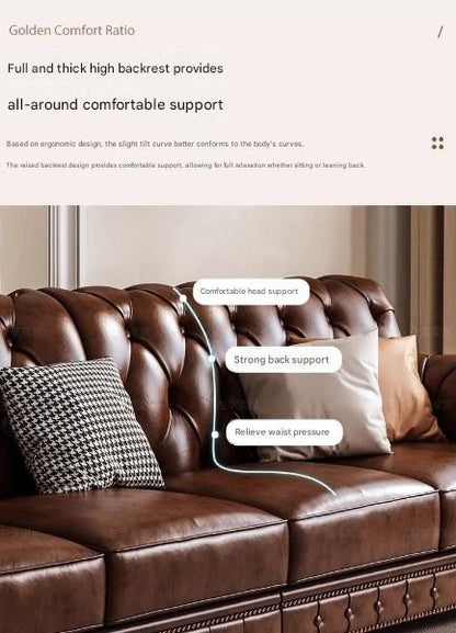 Classic Vintage Tufted Leather Sofa Set