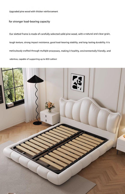 Luxury Leather Double Bed with Tufted Headboard and Storage