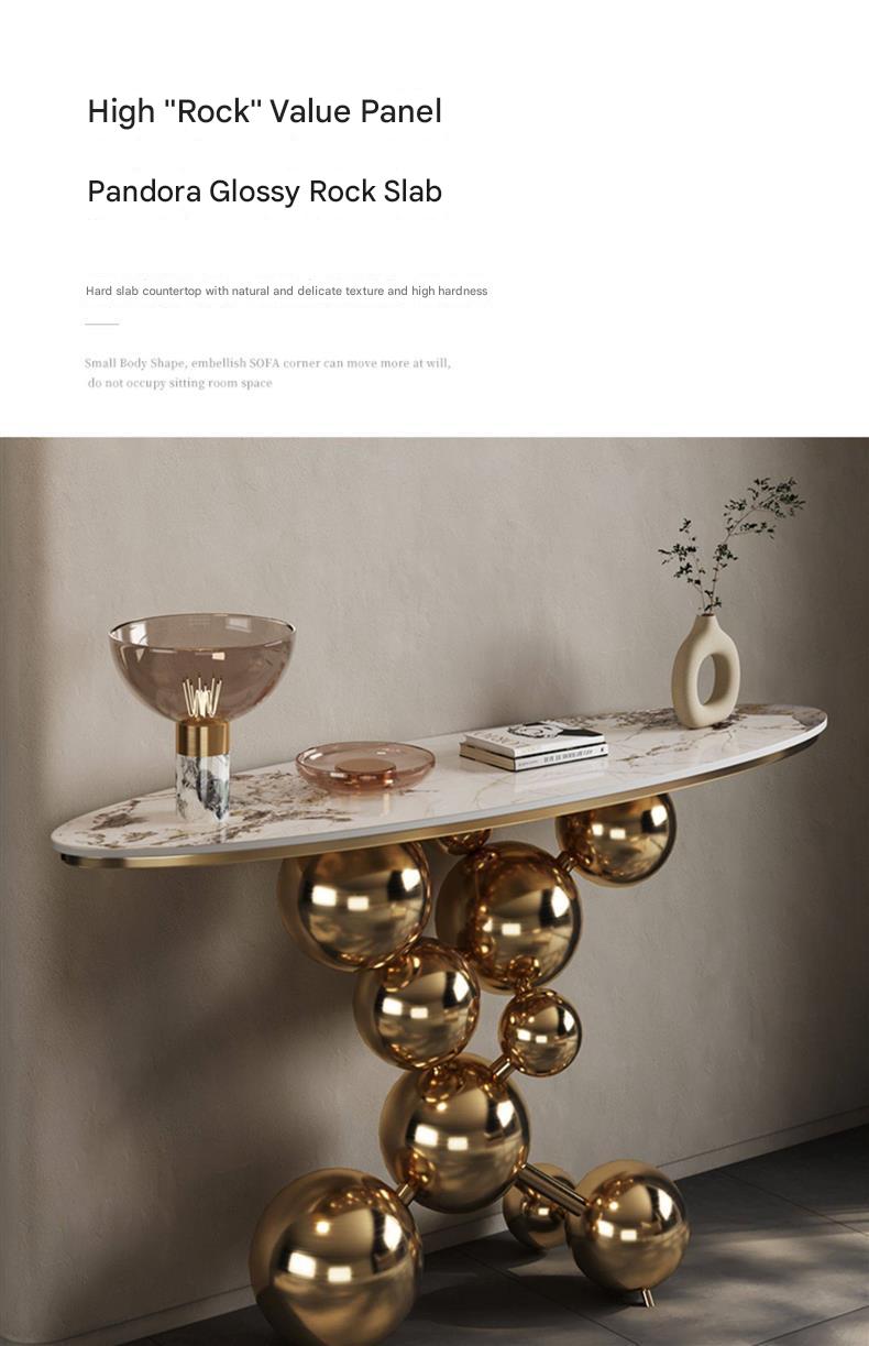 Light Luxury Rock Slab Sofa Table With Stainless Steel Base