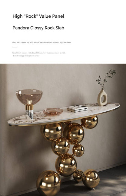 Light Luxury Rock Slab Sofa Table With Stainless Steel Base