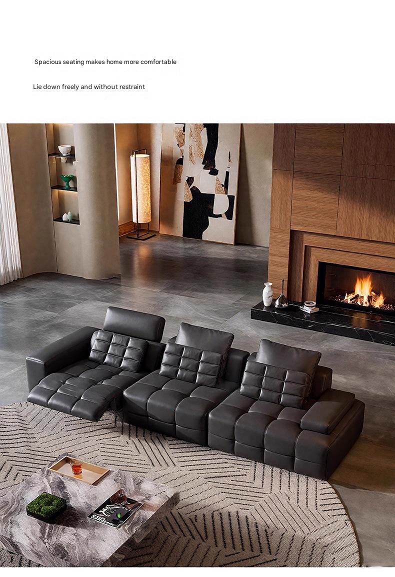 Luxury Electric Recliner Leather Sofa With Adjustable Footrest