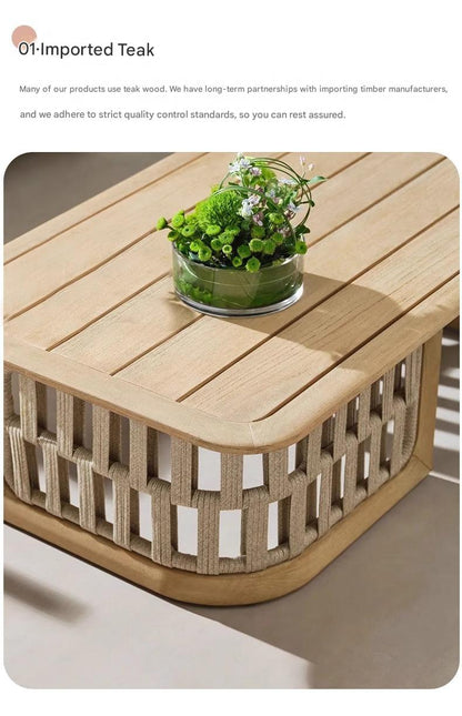 Luxury Outdoor Wooden Rattan Sofa Set with Table