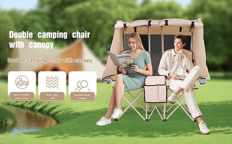 Portable Foldable Double Camping Chair with Sunshade Canopy