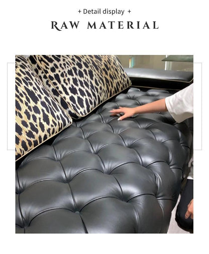 Luxury Tufted Leather Pull ButtonSofa