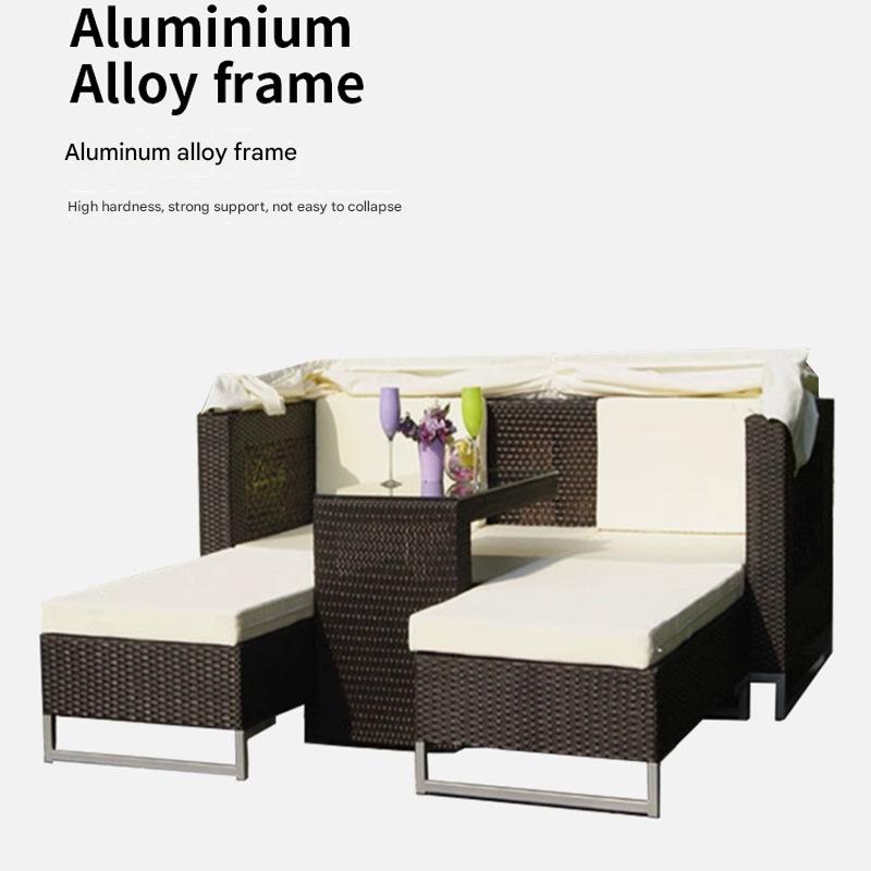 Luxury Outdoor Rattan Daybed Sofa with Adjustable Sunshade Canopy