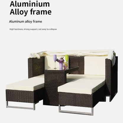 Luxury Outdoor Rattan Daybed Sofa with Adjustable Sunshade Canopy