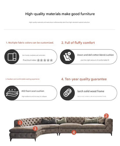Modern Tufted Pull Buckle Arc Velvet Corner Sectional Sofa Set