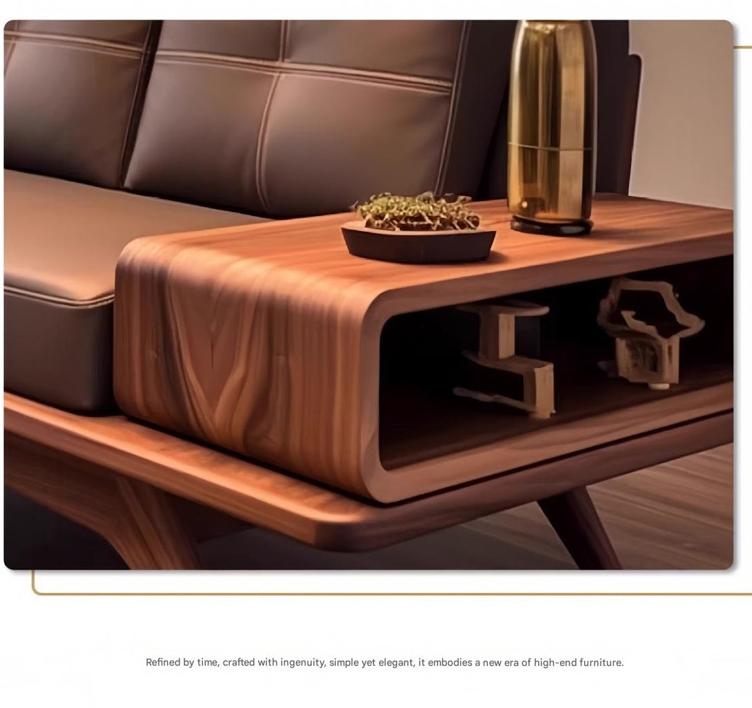 Luxury Walnut Wooden Sofa Set with Built-In Side Storage