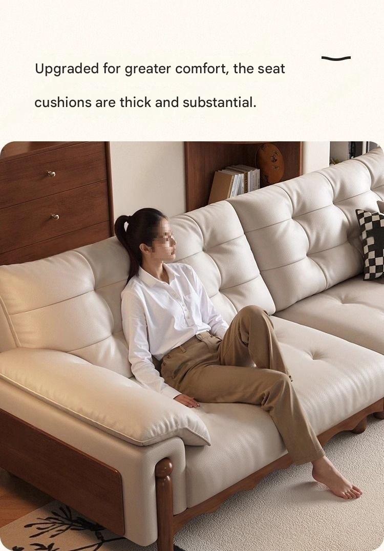 Retro Wooden Leather Sofa