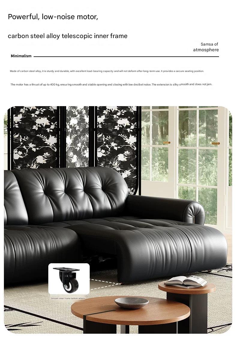 Retro Brown Sugar Cloud Electric Retractable Leather Sofa