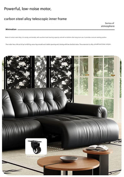 Retro Brown Sugar Cloud Electric Retractable Leather Sofa