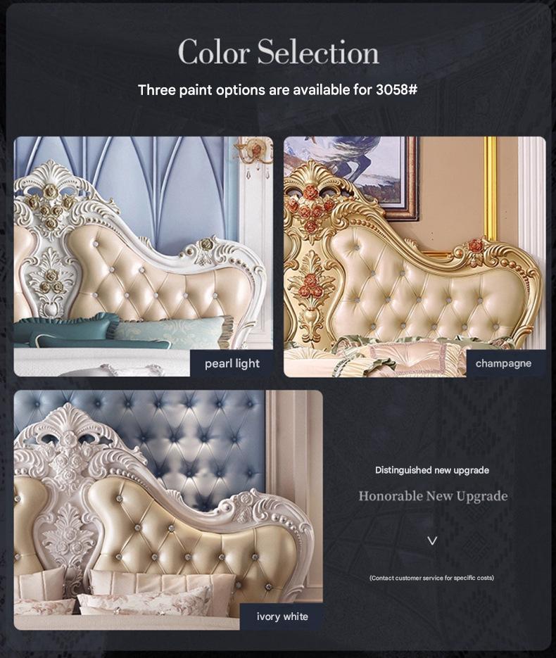 Luxury European French Wood Princess Double Bed