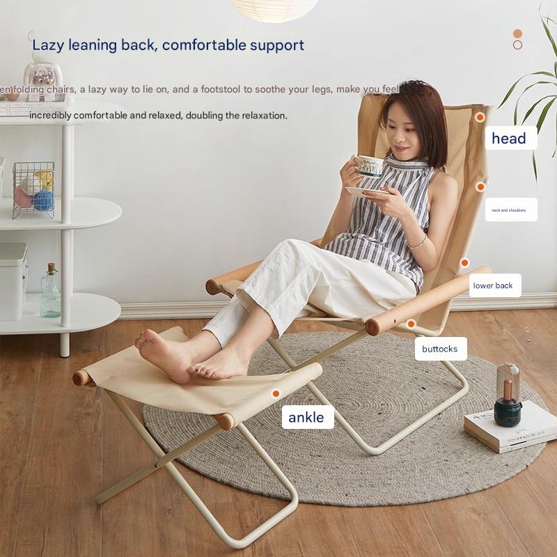 Modern Folding Lounge Chair with Wooden Armrests