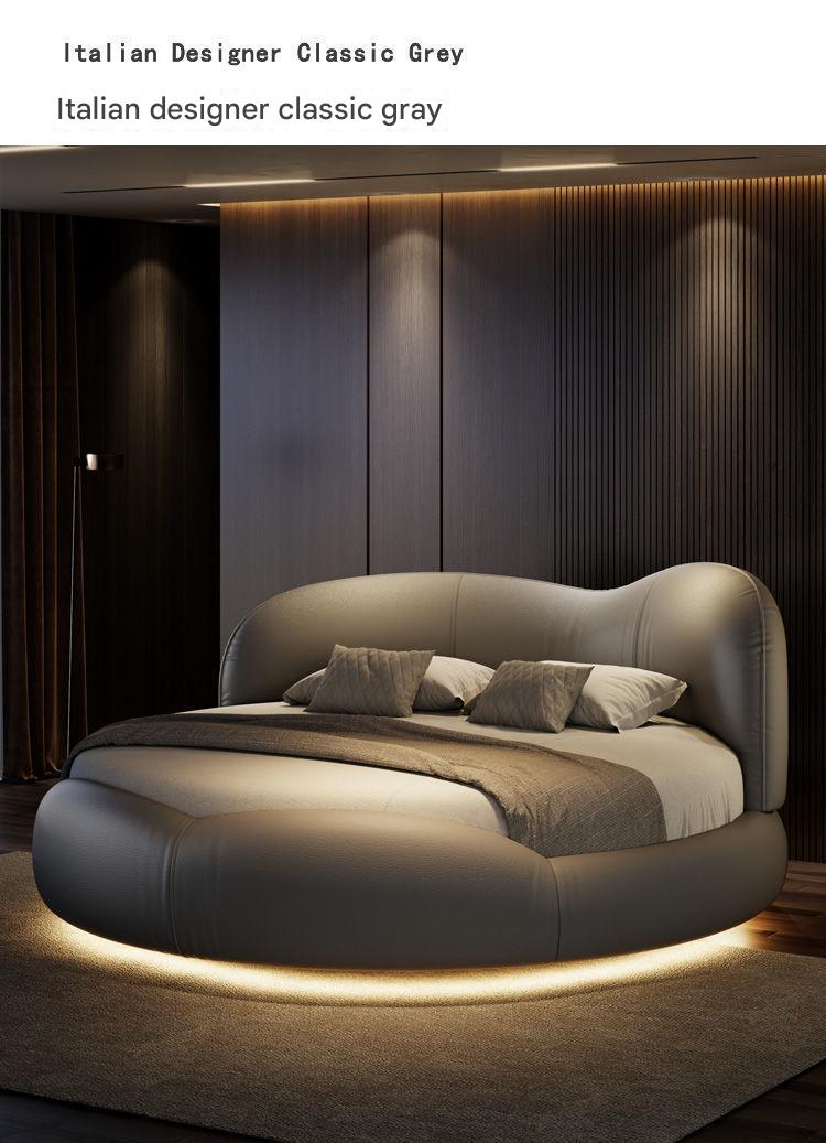 Luxury Round Leather Bed With LED