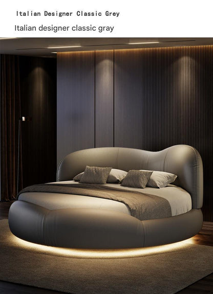Luxury Round Leather Bed With LED