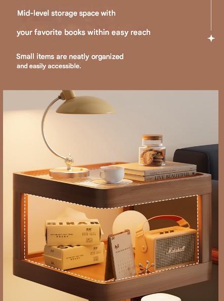 Modern Wooden Bedside Table With Wheels
