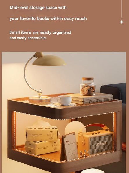 Modern Wooden Bedside Table With Wheels