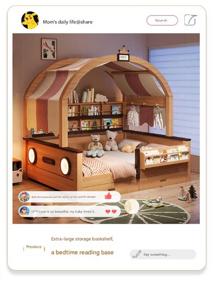 Luxury Solid Wood Kids Canopy Bed with Storage