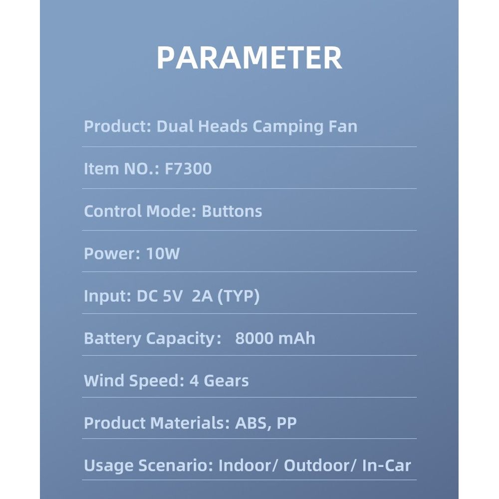 8000mAh F7300 Double headed Outdoor Camping Fan 8