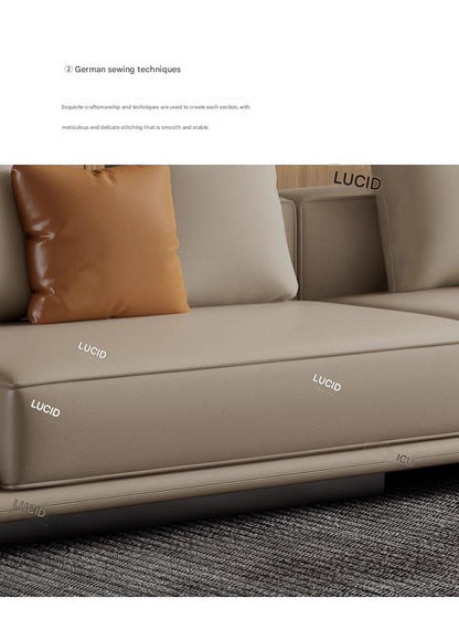 Italian Horizonte Flat Floor Leather Sofa With Side Cabinet