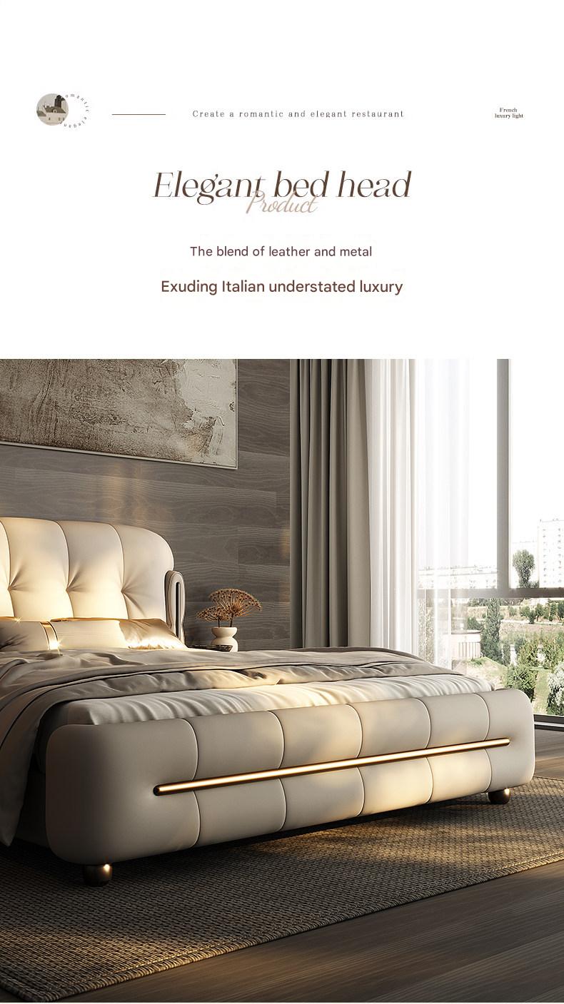 Modern Light Luxury Leather Double Bed with Soft Headboard